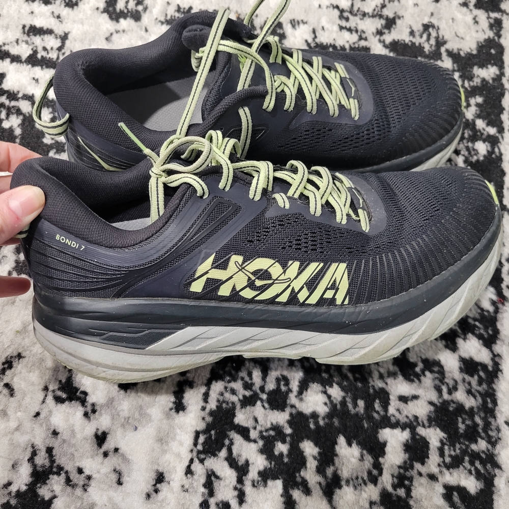 Hoka Black and Lime Athletic Shoes